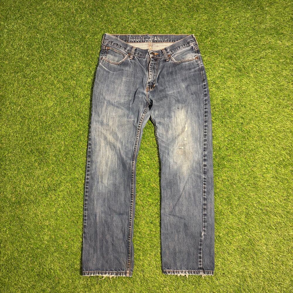 Nautica Jeans Co. Men’s Jeans 32x30 Straight Leg Distressed Hem Blue Denim Wash